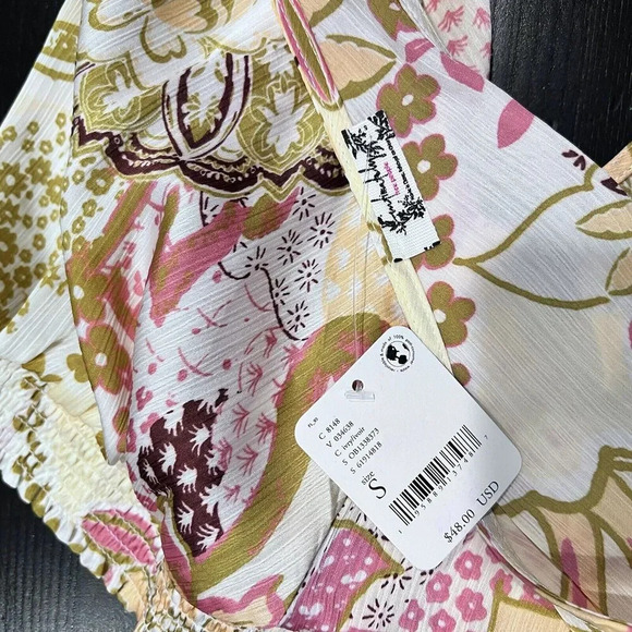 Free People Weekend In Montauk Floral Print Cropped Tank Top Size Small - Picture 11 of 14